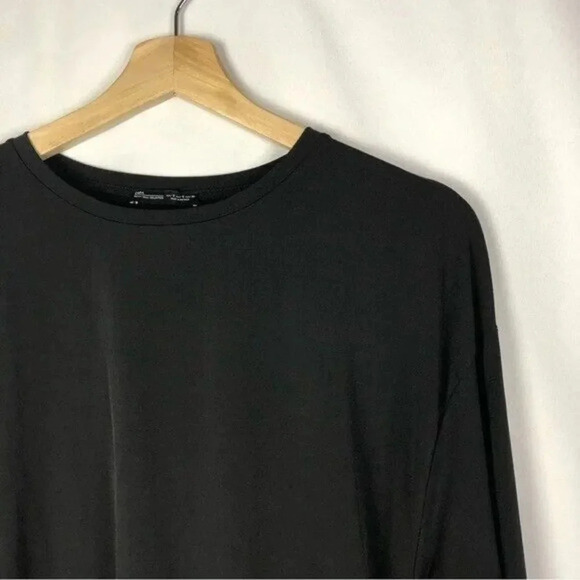 Zara Black Lace Up Side Crewneck Long Sleeve Top S - Picture 3 of 5